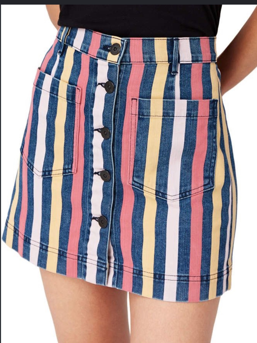 3x1 Rose Skirt Dustin Stripe Denim Button Front Mini Skirt Size 27